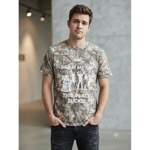 Stranger Things Shirt Brown Real Tree‎ Beam Me Up Alien Graphic Tee NWT Mens M